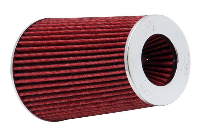 K&N Universal Air Filter Chrome Round Tapered Red -4in Flange ID x 1.125in Flange Length x 5.5in H