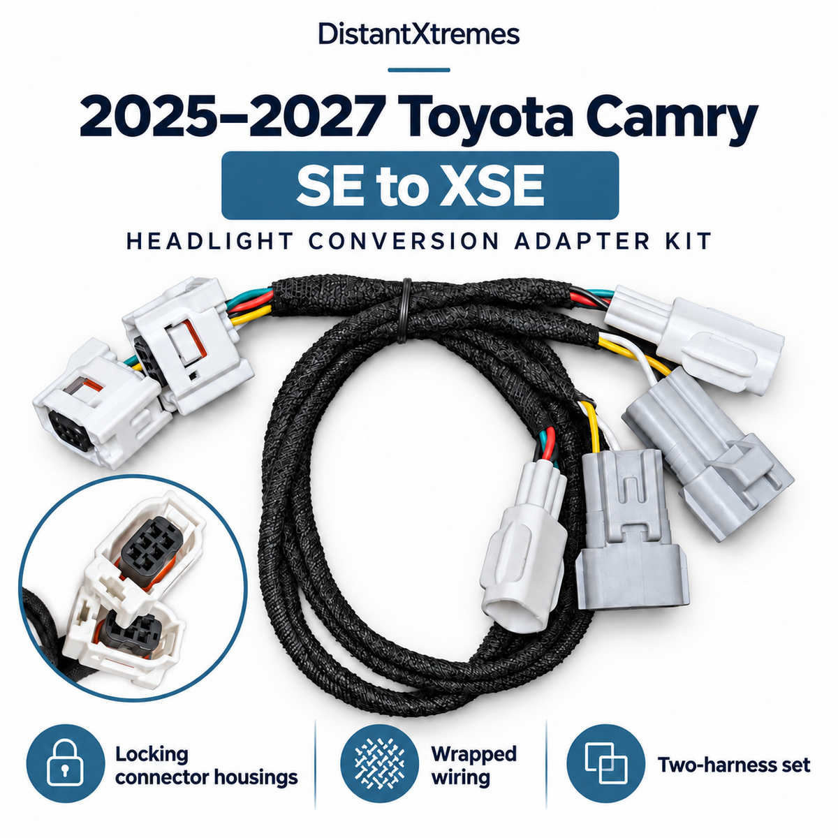 DistantXtremes 2025–2027 Toyota Camry LE/SE to XLE/XSE Headlight Conversion Harness