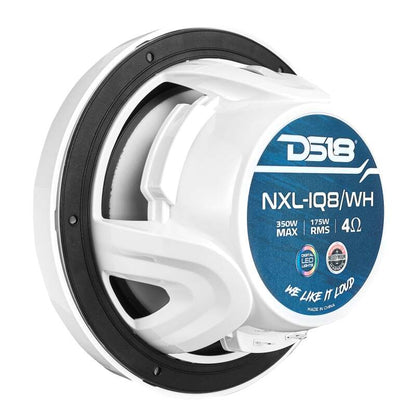 DS18 Marine 8in 2-Way 175 Watts RMS 4 ohm Digital LED Lights Bullet Tweeter Covers Included White