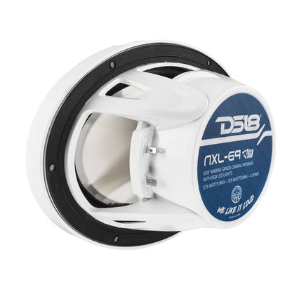 DS18 NXL Series Coaxial Marine Speaker w/ RGB Lights 6x9in 2-Way 125 Watts RMS 4 ohm White
