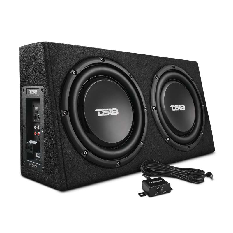 DS18 Dual 10in Shallow Enclosure w/ Subwoofer 350 Watts RMS Sealed Black Carpet Amplified