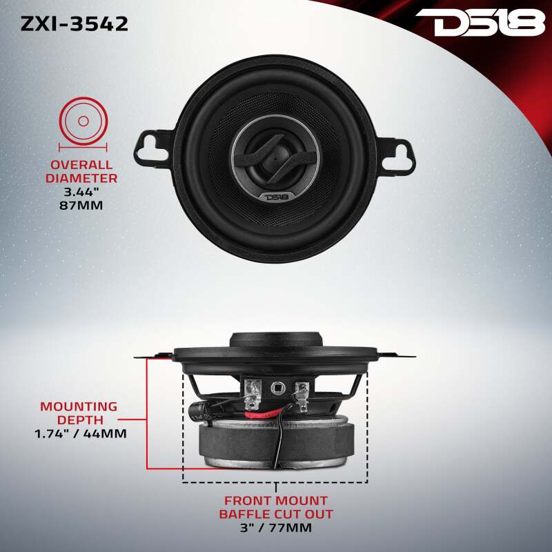 DS18 3.5in 40 Watts RMS 4 ohm 2-Way Coaxial Speaker w/ Kevlar Cones