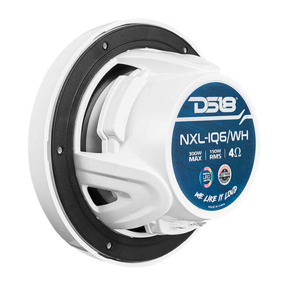 DS18 Marine 6.5in 2-Way 150 Watts RMS 4 ohm Digital LED Lights Bullet Tweeter Covers Included White