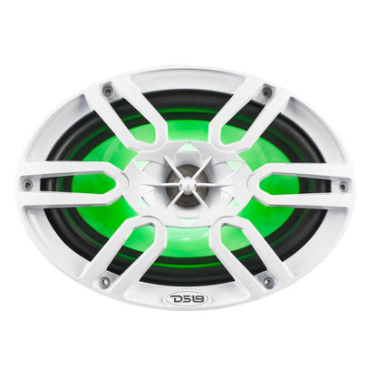 DS18 NXL Series Coaxial Marine Speaker w/ RGB Lights 6x9in 2-Way 125 Watts RMS 4 ohm White