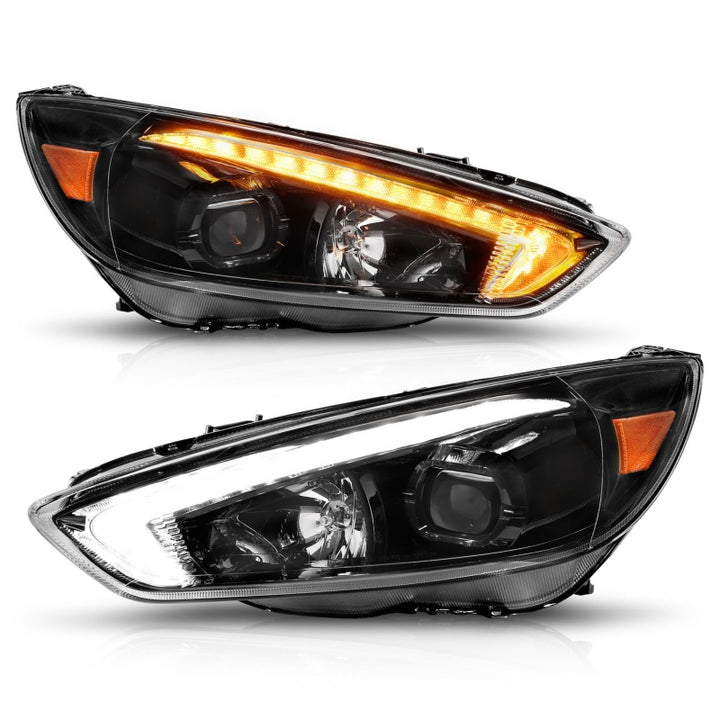 ANZO 15-18 Ford Focus Projector Headlights - w/ Light Bar Switchback Black Housing