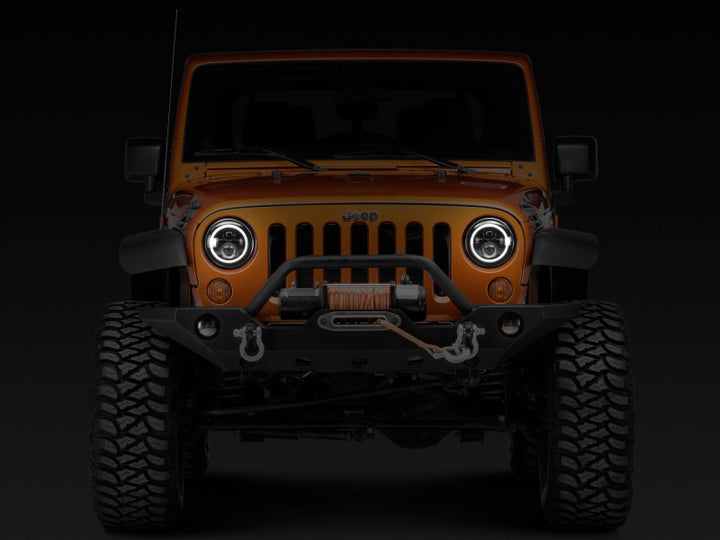 Raxiom 97-18 Jeep Wrangler TJ/JK Axial Halo Headlights w/ DRL Amber Signals- Blk Hsng (Clear Lens)