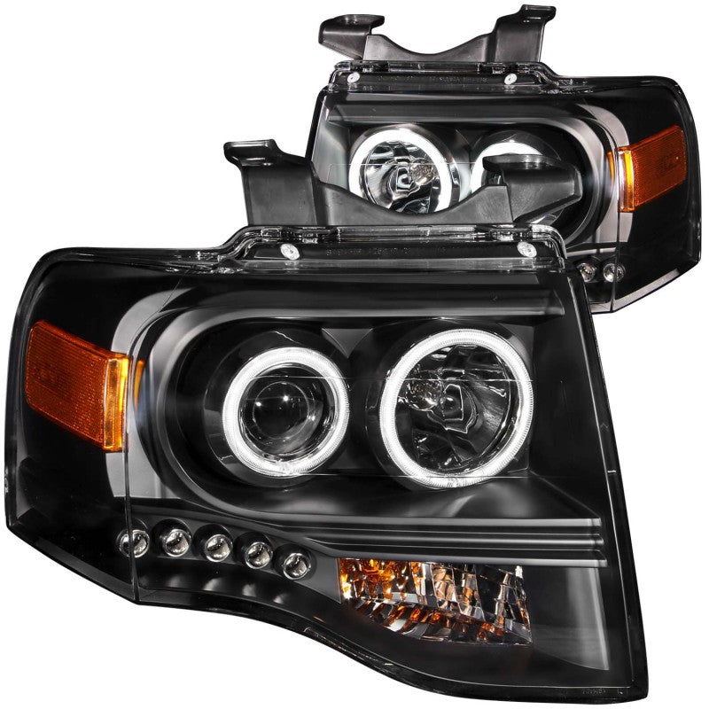 ANZO 2007-2014 Ford Expedition Projector Headlights w/ Halo Black