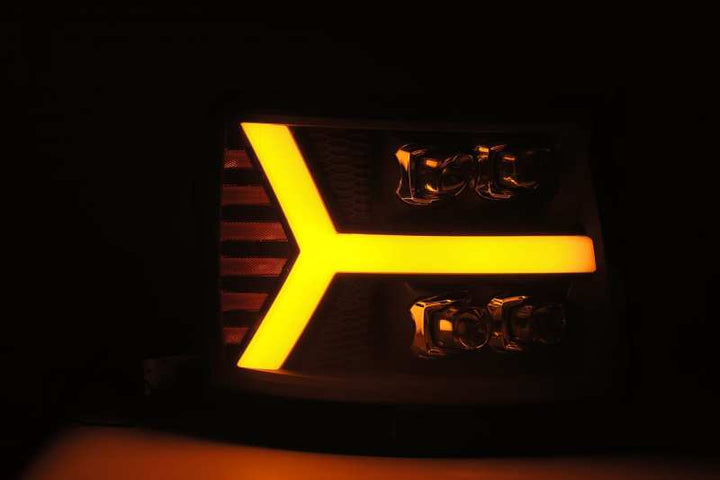 AlphaRex 07-13 Chevy 1500HD(NewBody) NOVA LED Proj Headlight Plank Sty Glos Blk w/Activ Lite/Seq Sig
