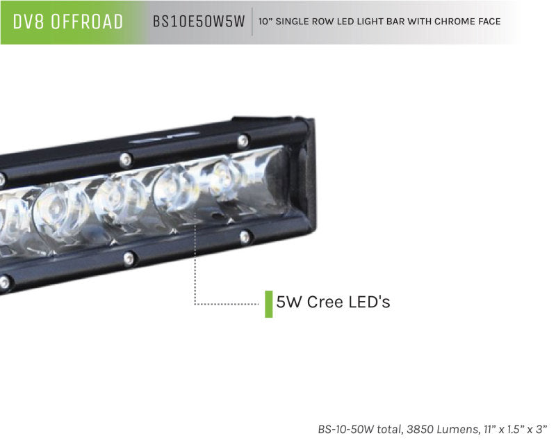 DV8 Offroad SL 8 Slim 10in Light Bar Slim 50W Spot 5W CREE LED - Black