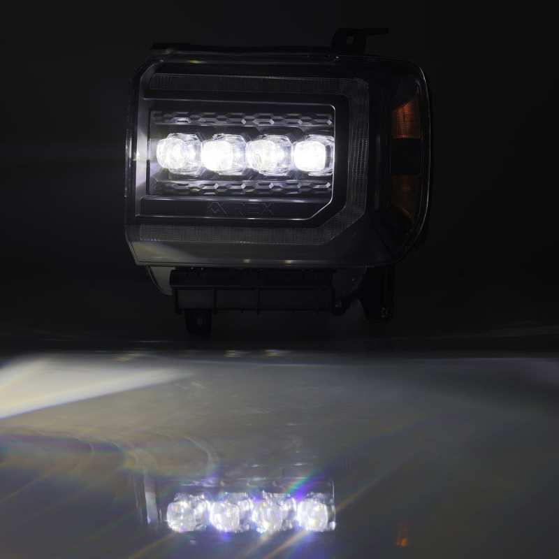 AlphaRex 14-18 GMC Sierra NOVA LED Proj Headlights Plank Style Black w/Activ Light/Seq Signal/DRL