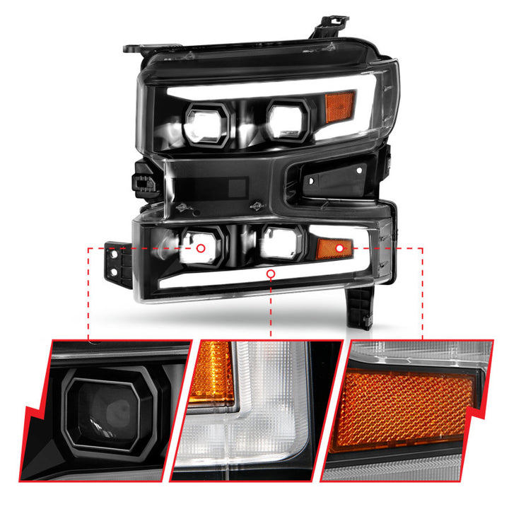 ANZO 19-22 Chevrolet Silverado 1500 LED Proj HL w/Lgt Bar SwBk Seq. Blk w/In. Light - Passenger Side