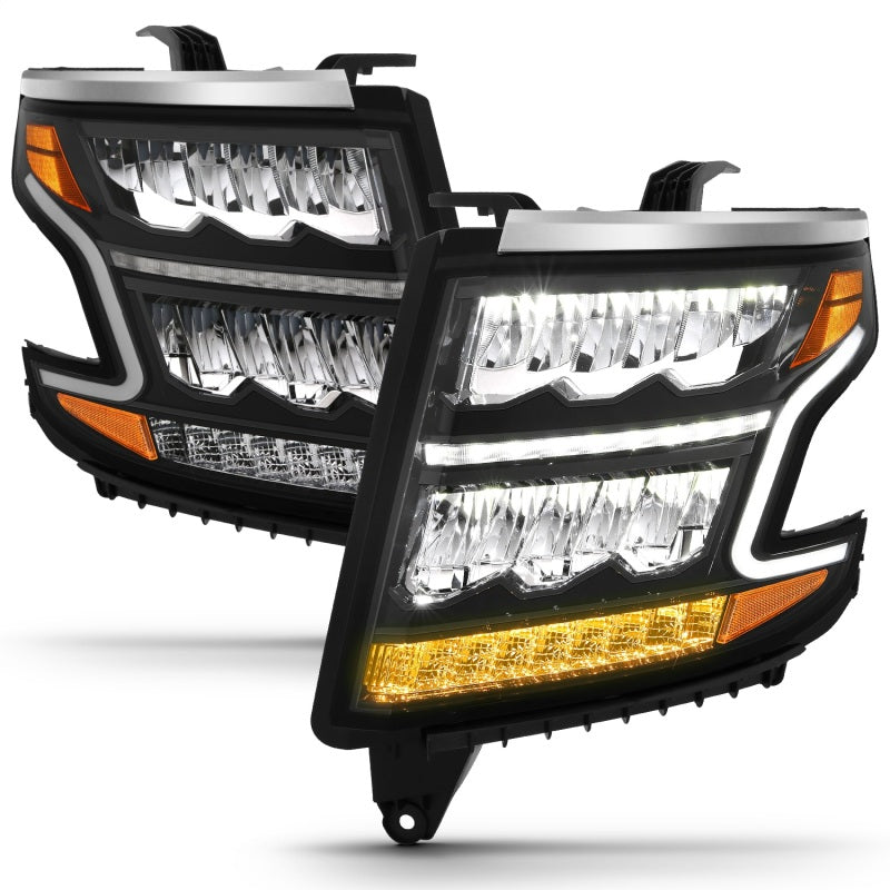 ANZO 15-20 Chevy Tahoe/Suburban LED Light Bar Style Headlights Black w/Sequential w/DRL w/Amber