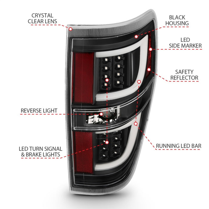 ANZO 2009-2013 Ford F-150 LED Taillights Black