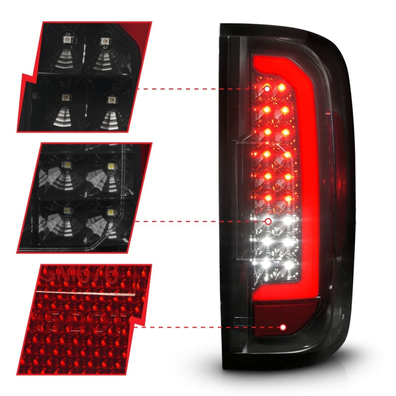 ANZO 15-21 Chevrolet Colorado Full LED Tail Lights w/ Red Lightbar Black Housing Smoke Lens