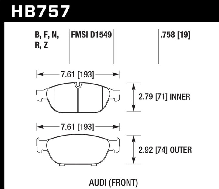 Hawk Audi 2013 A5 Quattro / 12-16 A6 Quattro/A7 Quattro/A8 Quattro HPS 5.0 Front Brake Pads