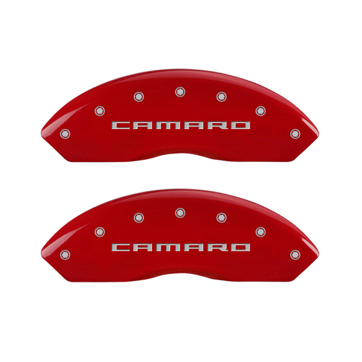 MGP 4 Caliper Covers Engraved Front & Rear Gen 5/Camaro Red finish silver ch
