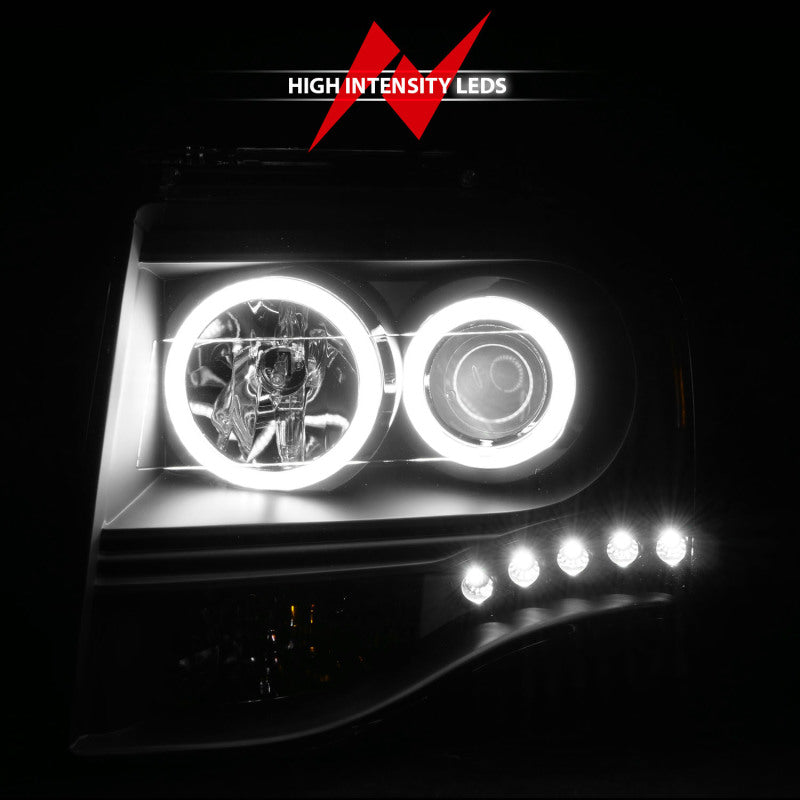 ANZO 2007-2014 Ford Expedition Projector Headlights w/ Halo Black